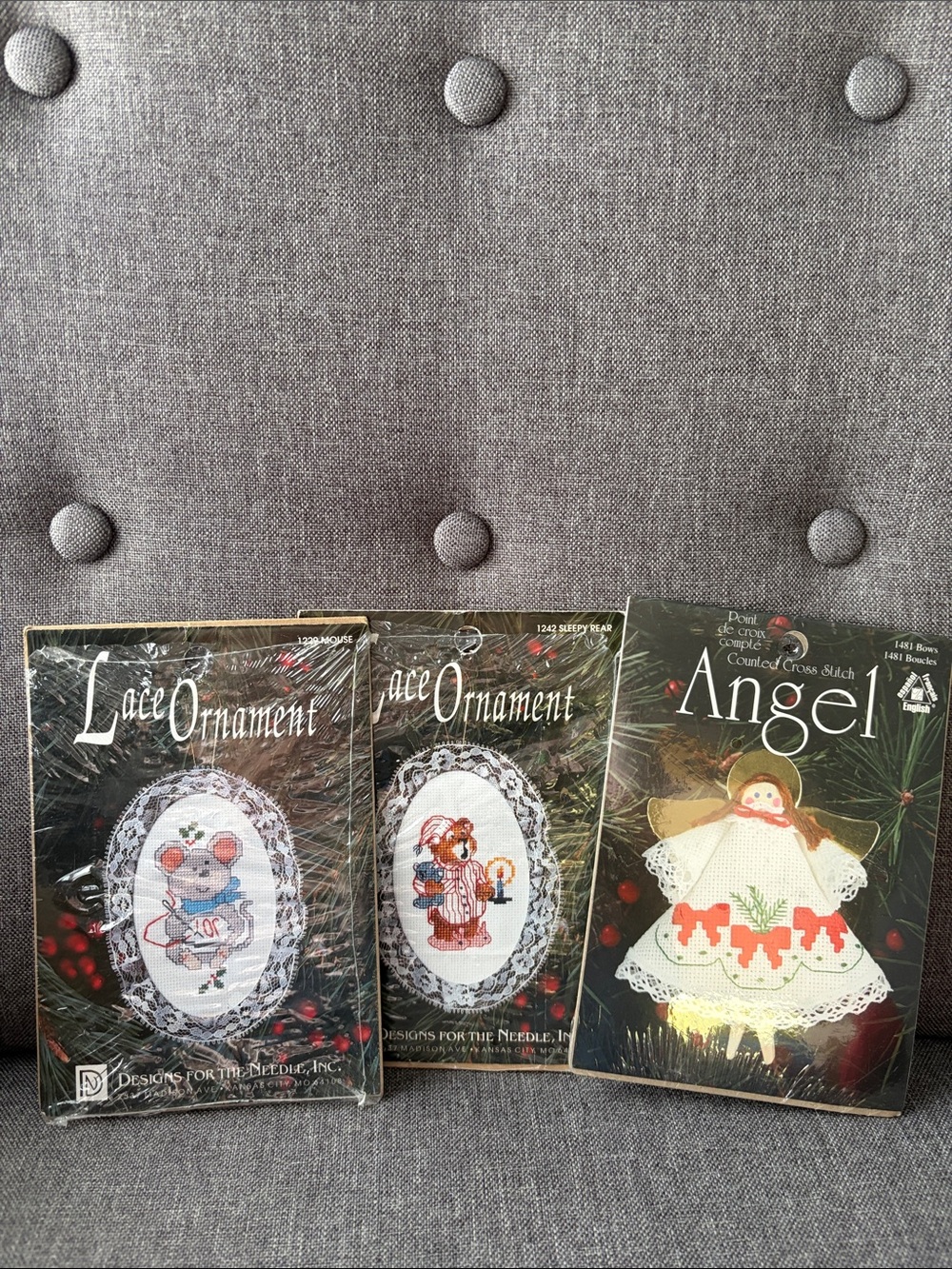 Lace Ornament & Angel Cross-Stitch Kit Set - White/Beige lot